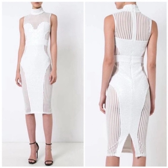 Zhivago Dresses & Skirts - Zhivago The Boss Sheer Panel Sequin Midi Dress White